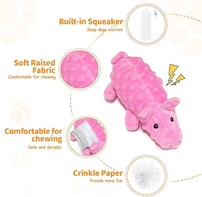 KrauzPet Plush Squeaky Dog Toys, Soft Stuffed Animals Dog Toy with Squeaker, Interactive Crinkle Dog Toys, Puppy Teething Chew Toy for Small, Medium & Large Breeds