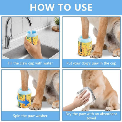 Dog Paw Cleaner Cups for Dogs Pet Foot Washer Paw Scrubber for Medium Small Dogs Cats Cleaning Cup Cute Yellow Fiesta Guitars Cacti and Ethnic Birds