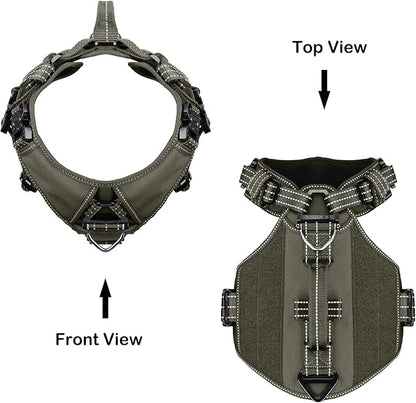 ICEFANG GN8 Tactical Dog Harness with 4X Metal Buckles for Medium Sized Dogs,Reflective in Training Walking K9 Dog Vest,No-Pull Front Leash Clip,Adjustable Pet Harness (Green, Medium (Pack of 1))