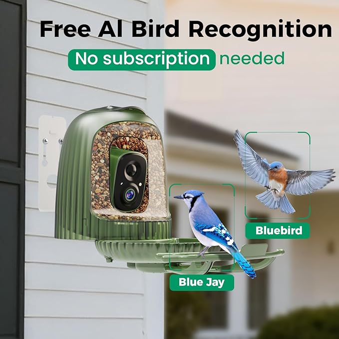 HIXX Smart Bird Feeder with 4MP Camera – Auto Capture Video, AI Bird Identification, Large Capacity & Seed Guard, Solar Powered Night Light, Live Birdwatching Camera for Lovers, Family & Friends