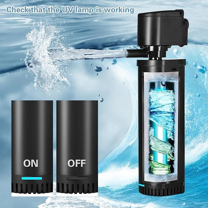 Aquarium Filter U-V for 55-200 Gallon Tank, 500GPH Fish Tank Filter for Cold Plunge Fish Tank Green Clean Machine,Submersible Powerful Pump Filter for Turtle Tank Saltwater Freshwater Crystal Clear
