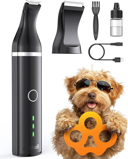 oneisall Dog Paw Trimmer,Corldless Paw Trimmer for Dogs with Double Blades,Quiet 2 Speed Small Dog Grooming Clippers for Paws, Eyes, Ears, Face, Rump (Black)