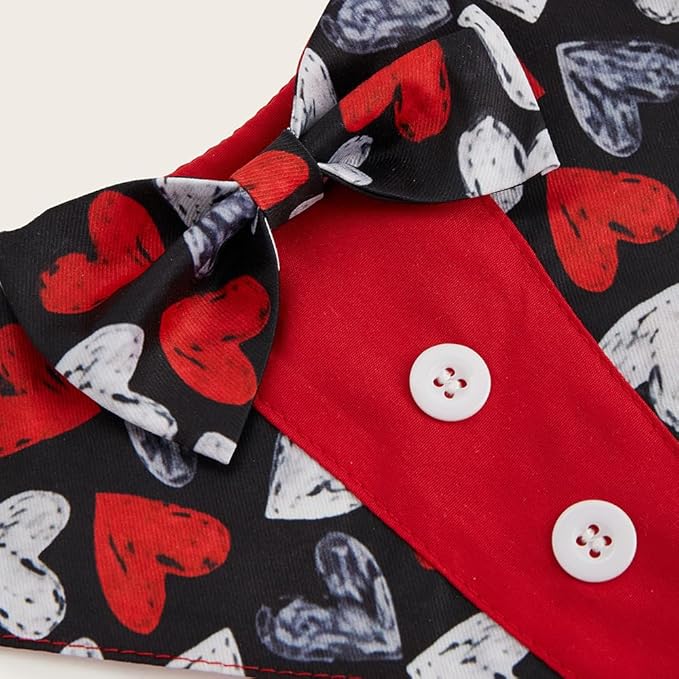 Valentine Dog Tuxedo Bandana with Bow Tie, Adjustable Tuxedo Style Heart Pattern Pet Costume for Dogs, XS to XL
