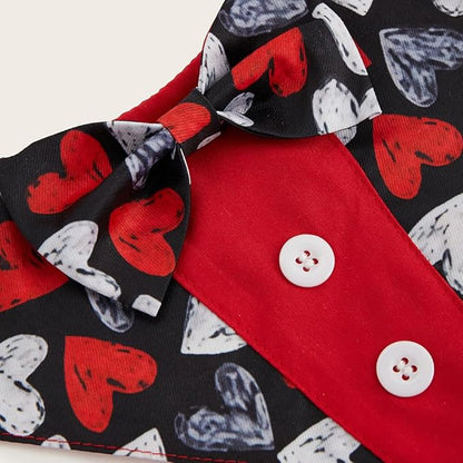 HDGDT Valentine Dog Tuxedo Bandana with Bow Tie, Adjustable Tuxedo Style Heart Pattern Pet Costume for Dogs, XS to XL