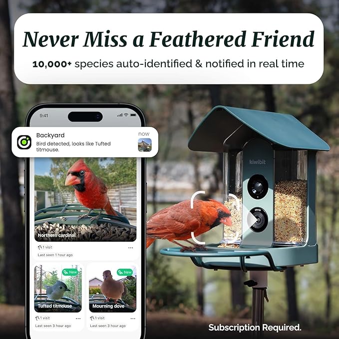 Beako™ Smart Bird Feeder with 4K Camera Solar Powered for Outdoors - UHD Live Stream for Birdwatching, AI Identification 10,000+ Bird Species, Real-Time Motion Detection, Ideal Gift for BirdLovers