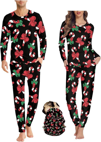 Christmas Family Pajamas Matching Sets with Pockets Dog Costumes for Small Dogs Long Sleeve Sleepwear Plus Size