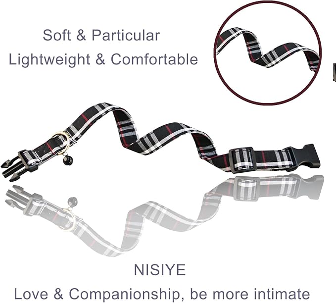 Cute Plaid Dog Collar Harness and Leash with Safety Buckle - Adjustable and No Pull Comfortable Dog Collars for Small Puppy, Stylish Durable Gift for Boy Girl Pets