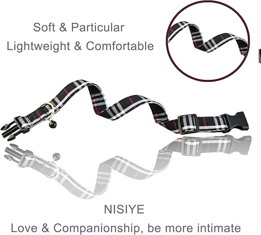 Cute Plaid Dog Collar Harness and Leash with Safety Buckle - Adjustable and No Pull Comfortable Dog Collars for Small Puppy, Stylish Durable Gift for Boy Girl Pets