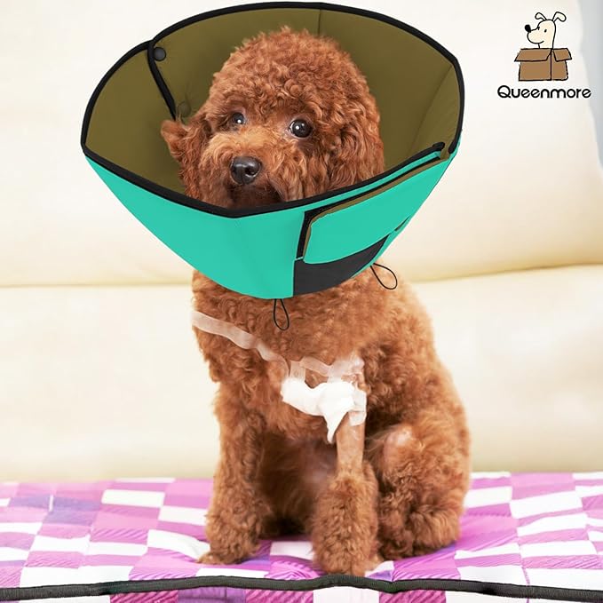 Queenmore Dog Cone, Soft Dog Cones for Large Dogs, Dogs Cone Collar After Surgery for Neutering, Breathable Pet Cone, Adjustable E-Collar Alternative to Stop Licking, Green XL
