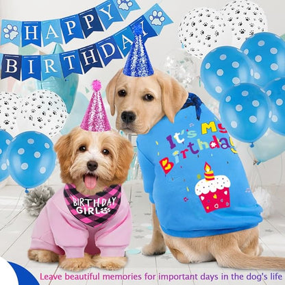 GreenJoy Dog Birthday Party Outfit Decoration Set Supplies - Birthday Bandana, Sweater & Party Hat Gift for Small, Medium & Extra Large Dogs Girl and Boy (Medium, Birthday Blue)