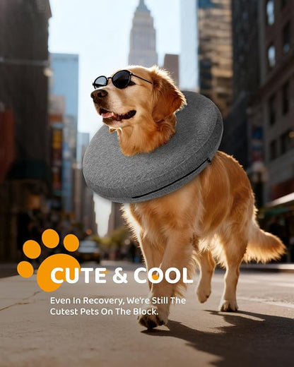 MIDOG Inflatable Dog Cone Collar – Soft Dog Cone Alternative After Surgery, Comfortable Recovery Neck Donut ECollar for Small Medium & Large Dogs and Cats to Stop Licking & Vision-Friendly (Grey,XS)