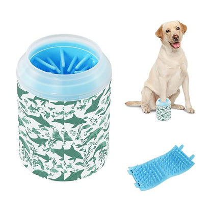 Dog Paw Cleaner Cups for Dogs Pets Foot Washer Paw Scrubber for Medium Small Cats Dogs Cleaning Cup Green Dolphins Fish and Seaweed