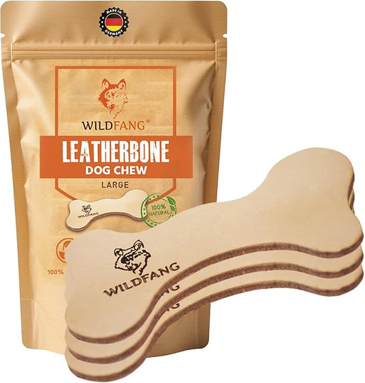 Wildfang® Leather Dog Toy, Large - Leather Bone for Teething Dog, Dental Toys for Puppies, Training for Chewing Muscles, Puppy Chew Bones for Light or Medium Chewers (for Dogs Over 33 lbs), Pack of 3