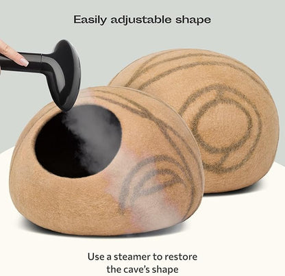 MEOWFIA Cat Cave – Premium Felt Cat Bed for Indoor Cats, Handmade 100% Merino Wool, Cat (Beige, Medium)