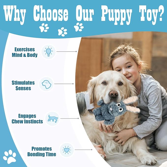Donkey Squeaky Dog Toys to Keep Them Busy, Stuffed Plush Dog Toy Birthday Gift Crinkle Pet Puppy Tug Toy for Small Medium Large Dogs (Grey)