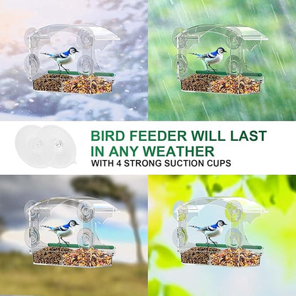 BPYOT Clear Acrylic Window Bird Feeder for Outside with 4 Strong Suction Cups and Detachable Seed Tray, Highly Transparent Outdoor Viewing Birdfeeder, Wild Bird House Box