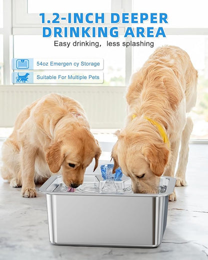 Lesotc Dog Water Fountain for Large Dogs, 11L/3Galon Stainless Steel Large Pet Water Fountain with 4 Filters, Automatic Dog Water Bowl Dispenser, Ultra-Quiet Pump, Ideal for Multi-Pet Home