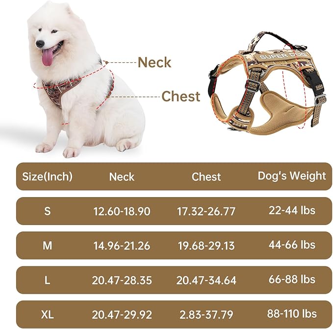 Tactical Dog Harness, No Pull Adjustable Harnesses for Small Medium Large Dogs with Handle & Molle, Camouflage Reflective Dog Vest Harness Brown