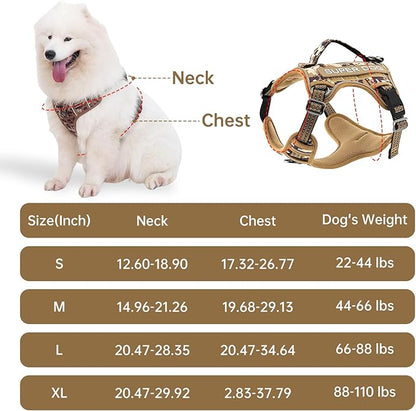 Tactical Dog Harness, No Pull Adjustable Harnesses for Small Medium Large Dogs with Handle & Molle, Camouflage Reflective Dog Vest Harness Brown