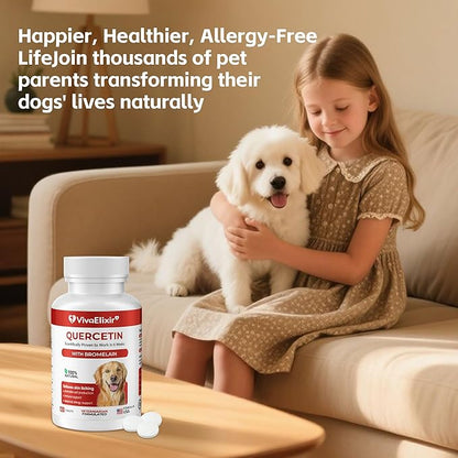 Quercetin & Bromelain Tablets for Dogs — for Skin Allergy, Atopic Dermatitis, Ear Infection Treatment & Joint Inflammation — Immune & Anti-Inflammatory Support — Vet-Formulated