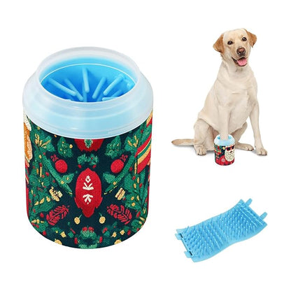 Dog Paw Cleaner Mudbuster Dog Foot Washer for Small Medium Large Dogs Cats Premium Pet Supplies Green Christmas Santa Claus Snowflakes