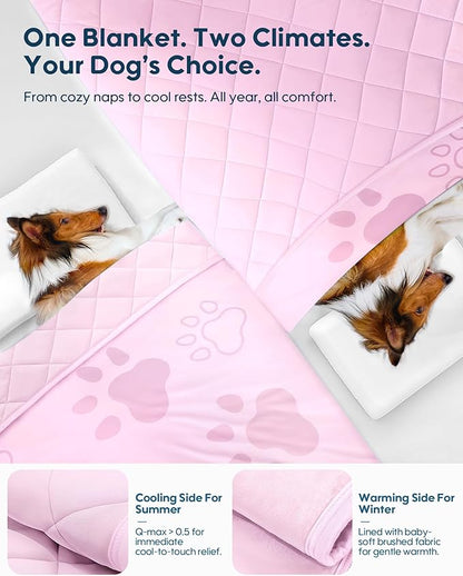 KASBAH Dog Cooling Blanket & Mat, Waterproof Pet Blankets for Couch, Bed and Car Seat, Washable Reversible Dog Blanket Throw (Cool & Warm), Q-MAX >0.5, 40 x 56 Inch