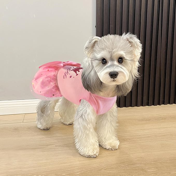 Idepet Princess Dog Dress Tulle Puppy Skirt Pet Apparel Dog Tutu with Bowknot,Birthday Dresses Daisy Sleeveless Holiday Clothes for Small Dogs Girls and Cats, Large
