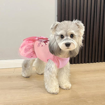 Idepet Princess Dog Dress Tulle Puppy Skirt Pet Apparel Dog Tutu with Bowknot,Birthday Dresses Daisy Sleeveless Holiday Clothes for Small Dogs Girls and Cats, Large
