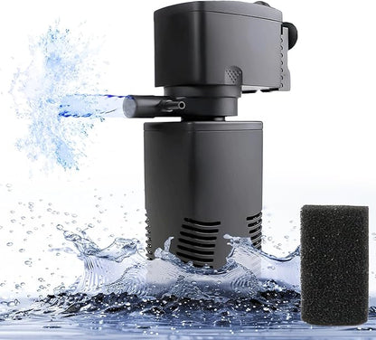 Fish Tank Filter for 15-40 Gallon Tank, 160 GPH Crystal Clear Powerful Internal Aquarium Filters Submersible Pump& Filter System for Fish Tank & Turtle Tank