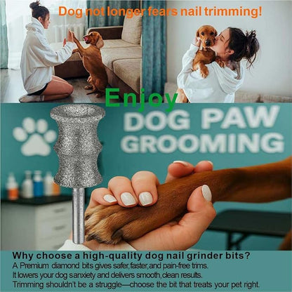 Fit Dremel Dog Nail Grinder Attachment - Diamond Bits & Replacement Heads for 7350-PET/7760-PGK, Refills Tips for Thick Nails Grooming, Safe Grinding Pets 5-150 lbs