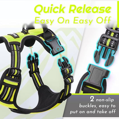 Eagloo Dog Harness Small Sized Dog, No Pull Service Vest with Reflective Strips and Control Handle, Adjustable and Comfortable for Walking, No Choke Pet Harness with 2 Metal Rings, Green, S