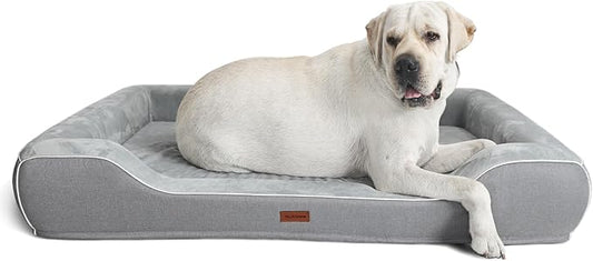 XL Orthopedic Dog Bed for Large Dogs with Cooling Gel Memory Foam and Egg Crate Foam Waterproof, 42inch Pet Couch with Removable Washable Cover and Bolster Side for Extra Breed Pets