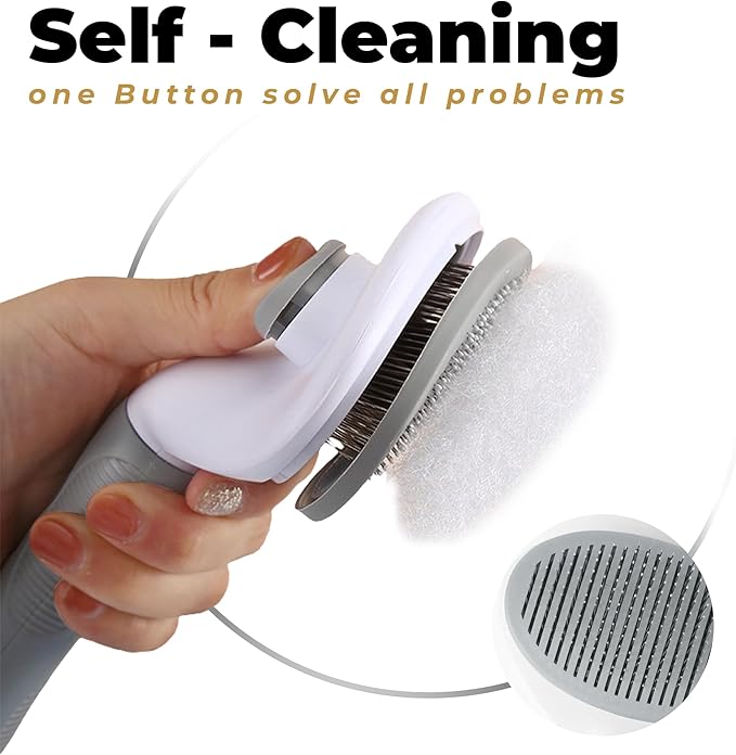 Dog & Cat Brush, Soft Self Cleaning Slicker Brush, Skin-Friendly Upgraded Dog Brush for Shedding, Massaging, and Grooming – Perfect for Long & Short Coats (Gray)