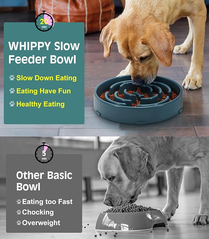 WHIPPY Large Slow Feeder Dog Bowls for Large Medium Dogs Anti-Chocking Slow Feeding Maze Dog Food Bowl Slow Eating Interactive Bloat Stop Puzzle Bowl,Blue