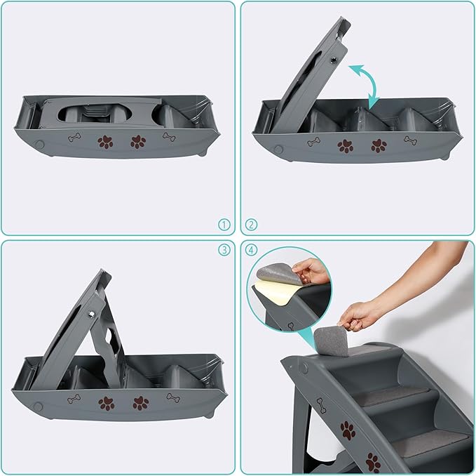 ZENY Folding Dog Stairs, Portable Indoor/Outdoor Pet Steps for Bed, Couch & Car, Pet Staris for Small Pet Dog/Cat, Grey