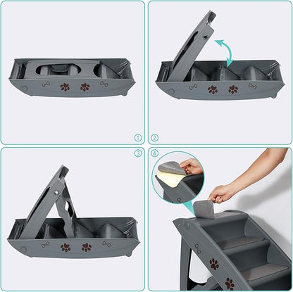 ZENY Folding Dog Stairs, Portable Indoor/Outdoor Pet Steps for Bed, Couch & Car, Pet Staris for Small Pet Dog/Cat, Grey