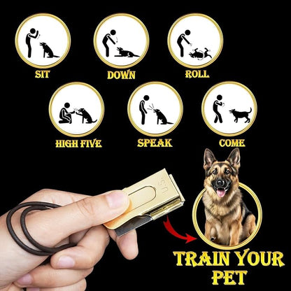 Mythrojan Brass and Steel Pet Training Clicker Puppy Dog Training Cricket Clicker U.S. Engraved WII Military Gear Metal Clicker (Clicker with Leather Gripper)