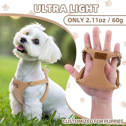 PUPTECK Dog Harness and Leash Set Small Sized, Step-in Cute Puppy Harness, Soft Lightweight Padded Vest, Escape Proof No Pull Pet Harnesses Easy for Walking, Khaki, S