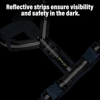 Plutus Pet No Pull Dog Harness, Adjustable Nylon Harness with Soft Padding, Reflective and Heavy Duty Dog Harness for Small, Medium, Large Dogs(Black, M)