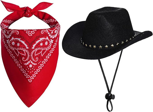 choyaxo Halloween Costumes for Dogs Cat Pet Cowboy Costume Cowboy Hat with Bandana Set for Halloween, Christmas, Holiday, Party, Cosplay (Black, Large)