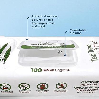 Best Pet Supplies Pet Grooming Wipes for Dogs & Cats,Deodorizer for Coats & Dry, Itchy, or Sensitive Skin, Clean Ears, Paws, Body, & Butt - Cleansing, Tea Tree, 400 Count