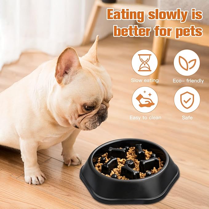 UPSKY Slow Feeder Dog Puzzle Bowl, Interactive Bloat Stop Non-Slide Lick Treat Bowl for Small Medium Dogs (Black)