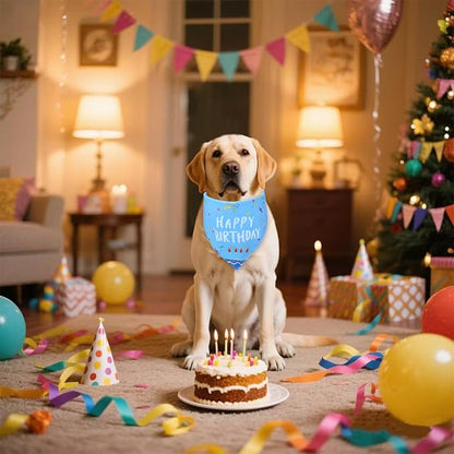 Dog Birthday Bandana for Large and X-Large Boy Dogs - Reversible Blue Confetti Party Print Scarf - Adjustable Pet Costume for Celebrations & Photos