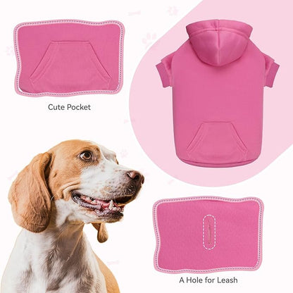 Dog Sweaters for Small Dogs Dog Hoodie Pet Sweater Solid Soft Brushed Fleece Pet Clothes Hoodie Sweatshirt with Pocket(Pink-S)