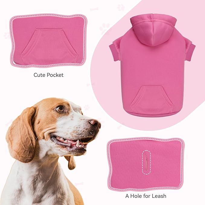 Dog Hoodie Sweater - Solid Soft Brushed Fleece Dog Clothes with Pocket (Pink, XXL)