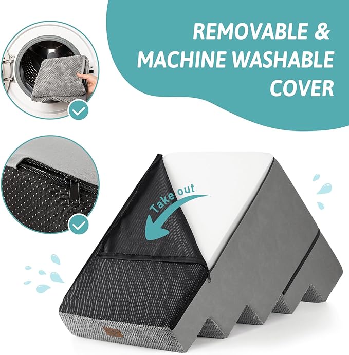 CCOZY KISS Dog Stairs for Small Dogs, 5 Tier Removable Wider Pet Stairs for Couch and Bed, 23.6" H Non-Slip Dog Steps for Puppies and Old Cats with Support Board, 19.7x29.5x23.6 inch, Grey