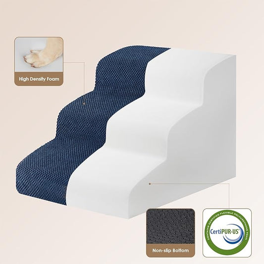 EHEYCIGA Curved Dog Stairs Ramp for Small Dogs 15.7" H, 3-Step Dog Steps for Couch Sofa and Chair, Pet Stairs for Cats, Non-Slip Balanced Pet Steps Indoor, Navy