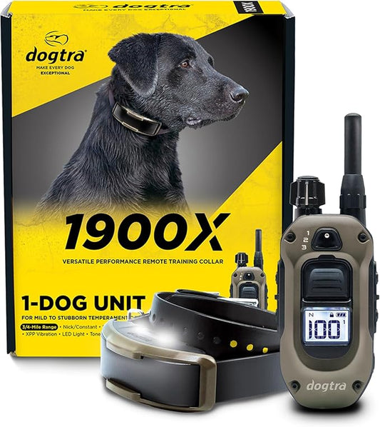 Dogtra 1900X E-Collar with Remote [New Edition] 35 lbs+, 3/4 Mile Range, LED Light, 100 Levels of Precise Control for Stubborn Dogs, Waterproof, Boost for Quick Recall, Vibration, Safety Lock & Tone