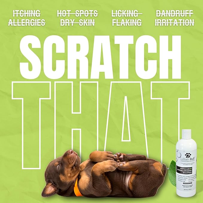 Lillian Ruff PRO Formula HypoCare+ Oatmeal Dog Shampoo | Clinically Tested Hypoallergenic Formula for Itch & Allergy Relief – Fragrance-Free with Aloe, Vitamin E & Pro-Vitamin B5 – Made in USA