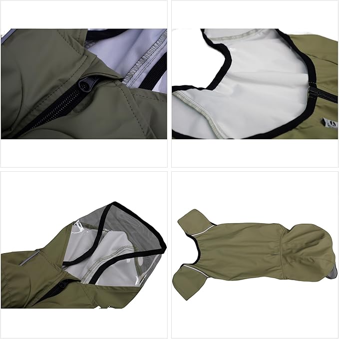 Four-Legged Full Coverage Waterproof Dog Raincoat with Reflective Features Pet Raincoats for Large Medium Small Dogs Khaki S